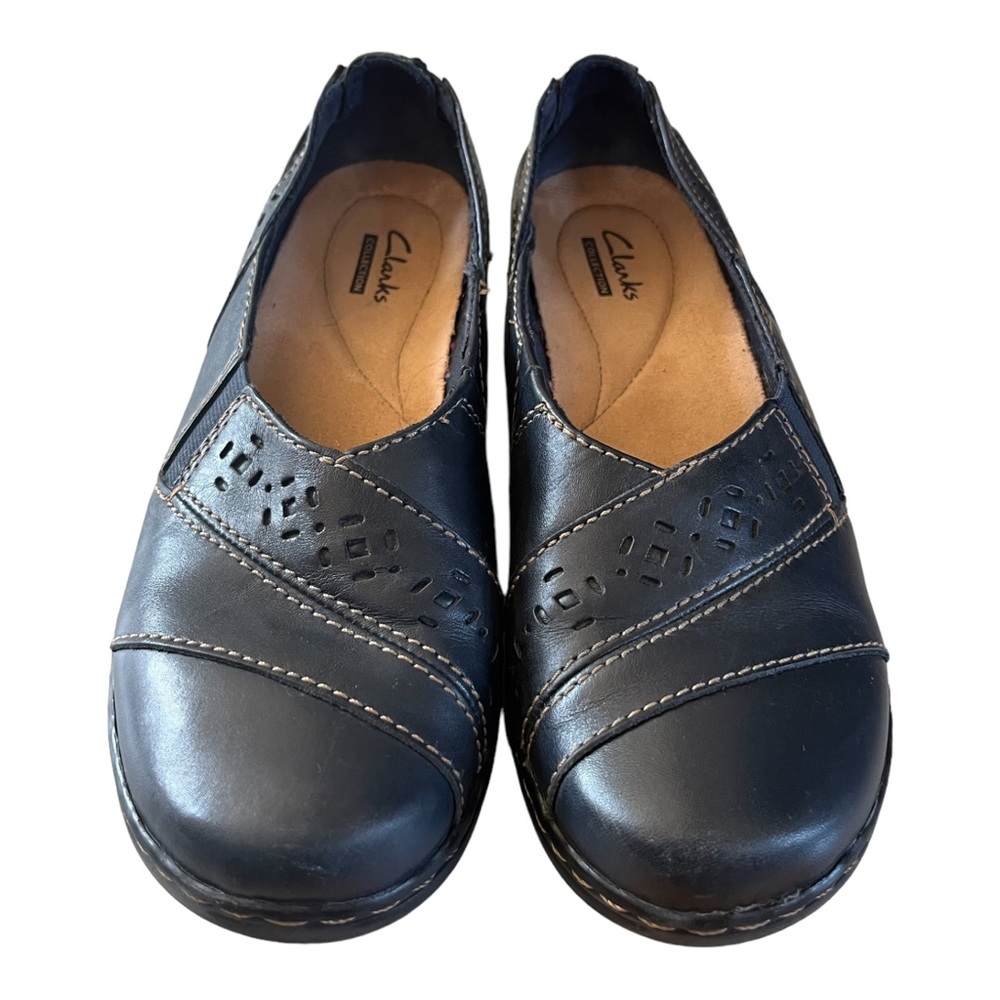 Clarks Evianna Fig4 Navy Slip On Leather Comfort Flats Shoes 26108332 Womens 7M